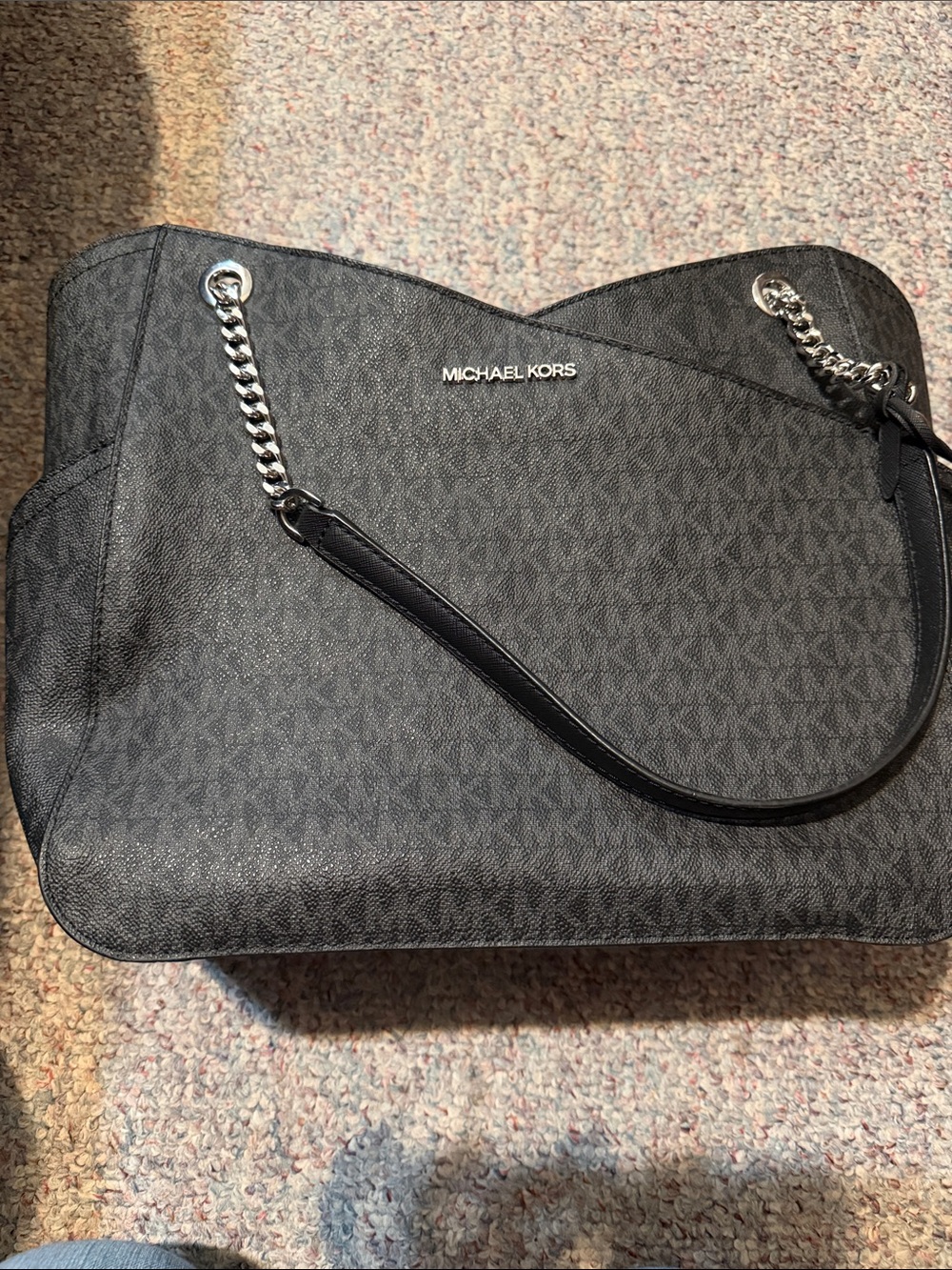 Michael Kors Black Logo Chain-Accent Shoulder Tote
